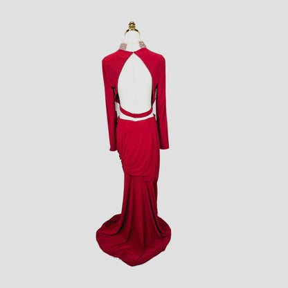 Fierce Crimson Backless Evening Showstopper Gown