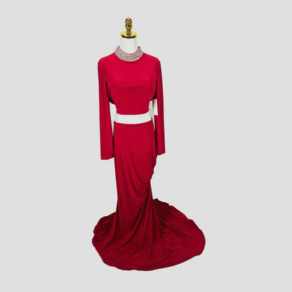 Fierce Crimson Backless Evening Showstopper Gown