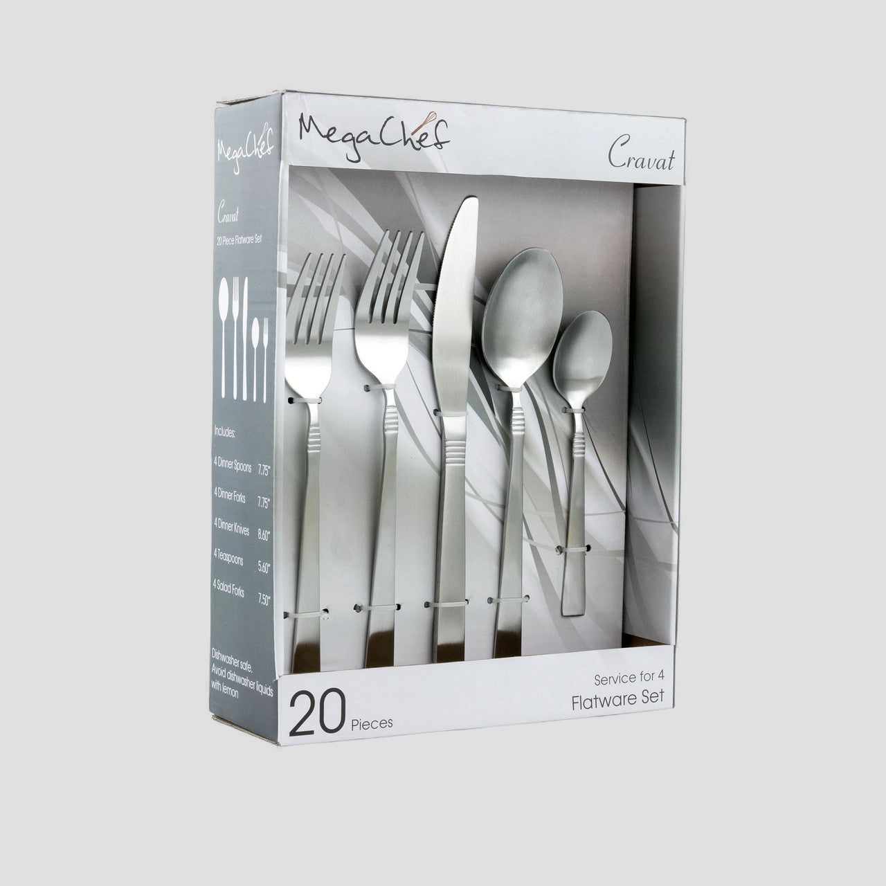 Mega Chef Cravat 20 Piece Flatware Utensil Set, Stainless Steel Silverware Metal Service for 4 in M