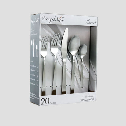 Mega Chef Cravat 20 Piece Flatware Utensil Set, Stainless Steel Silverware Metal Service for 4 in M