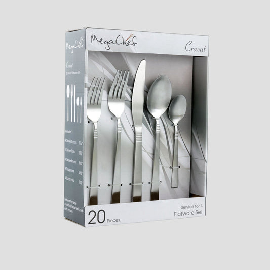 Mega Chef Cravat 20 Piece Flatware Utensil Set, Stainless Steel Silverware Metal Service for 4 in M