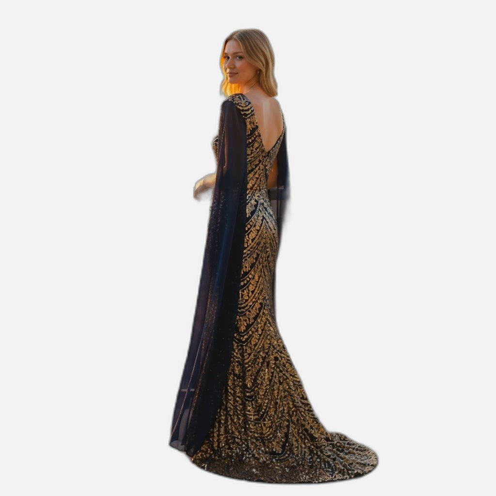 Glamorous and Gold Embroidered Long Sleeve Dress