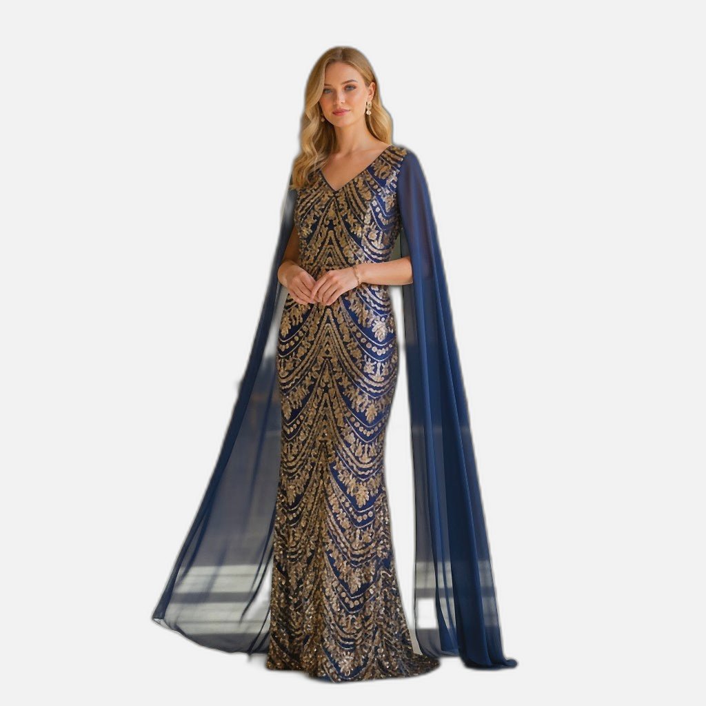 Glamorous and Gold Embroidered Long Sleeve Dress