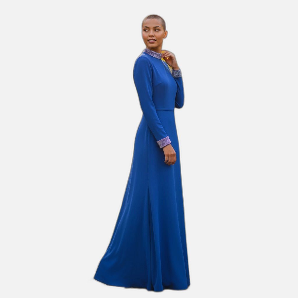 Royal Blue Glam: The Majestic Long Sleeve Beauty