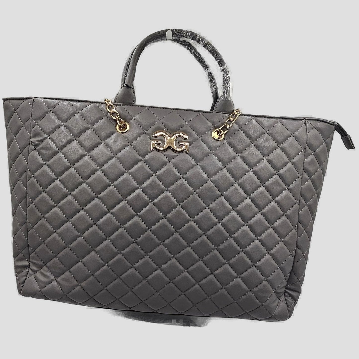 Quilted Tote Bag with Gold Chain Handles