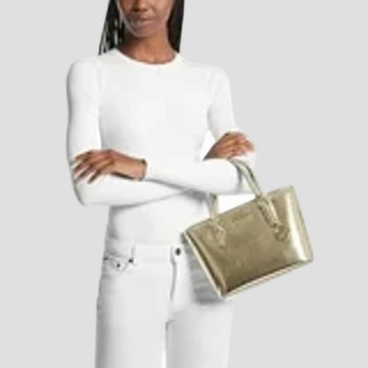 Gold Saffiano Leather Tote Bag