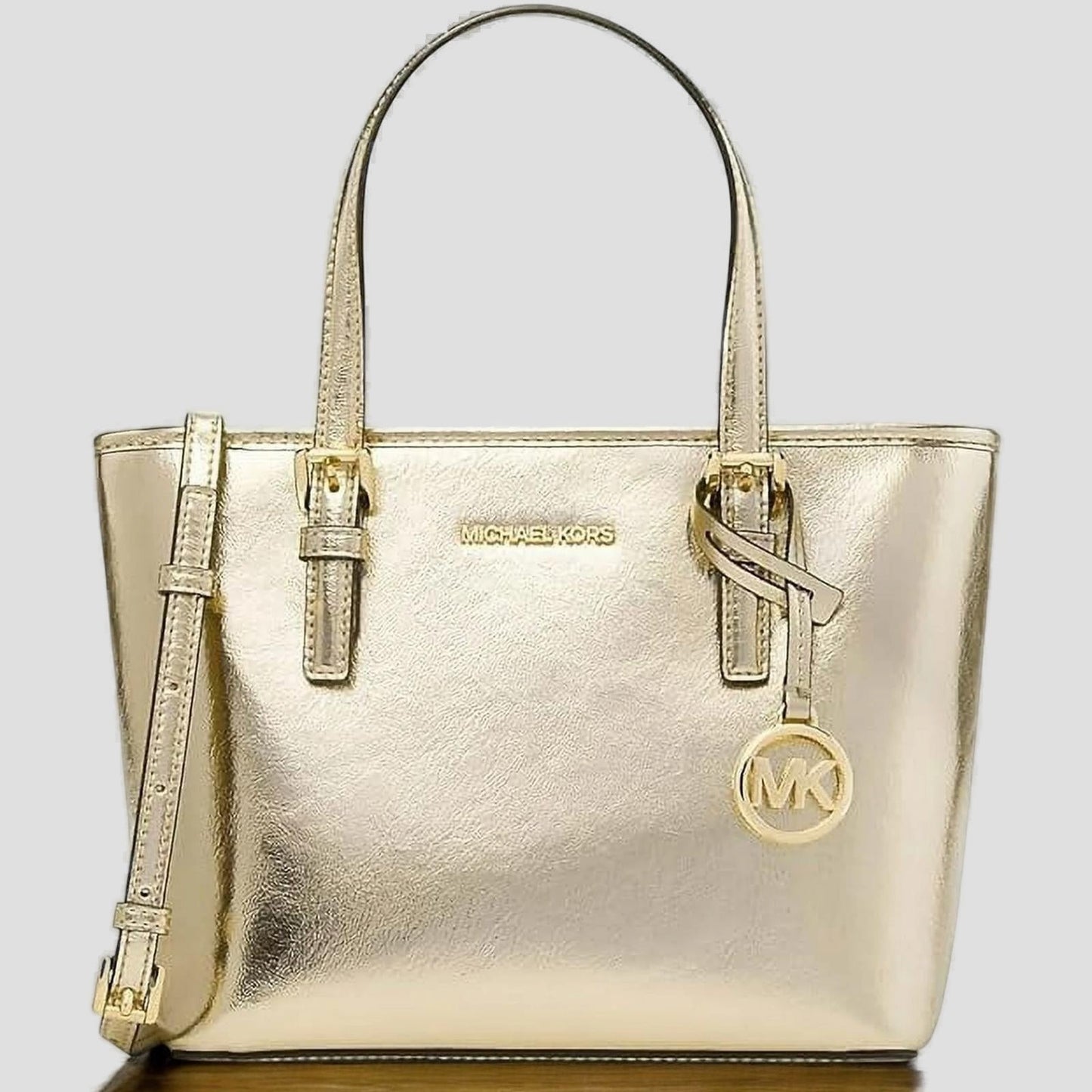 Gold Saffiano Leather Tote Bag