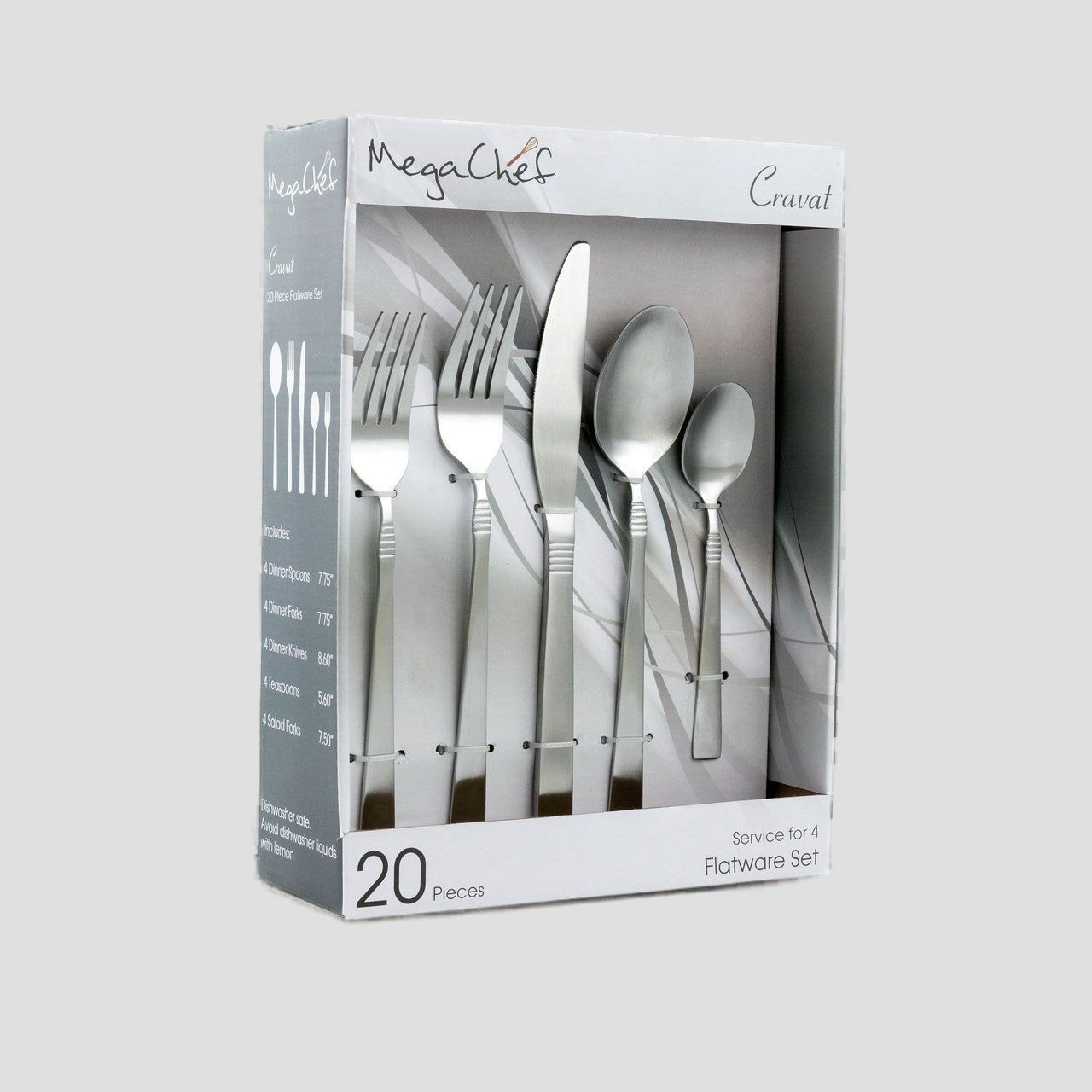 Mega Chef Cravat 20 Piece Flatware Utensil Set, Stainless Steel Silverware Metal Service for 4 in M