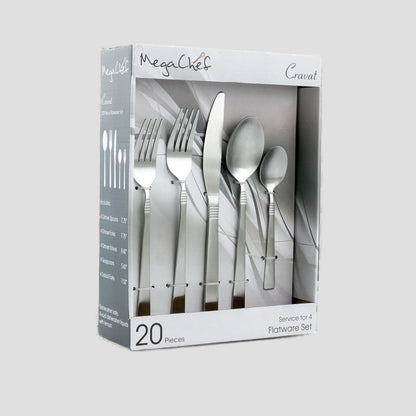 Mega Chef Cravat 20 Piece Flatware Utensil Set, Stainless Steel Silverware Metal Service for 4 in M