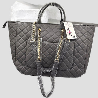 Quilted Tote Bag with Gold Chain Handles