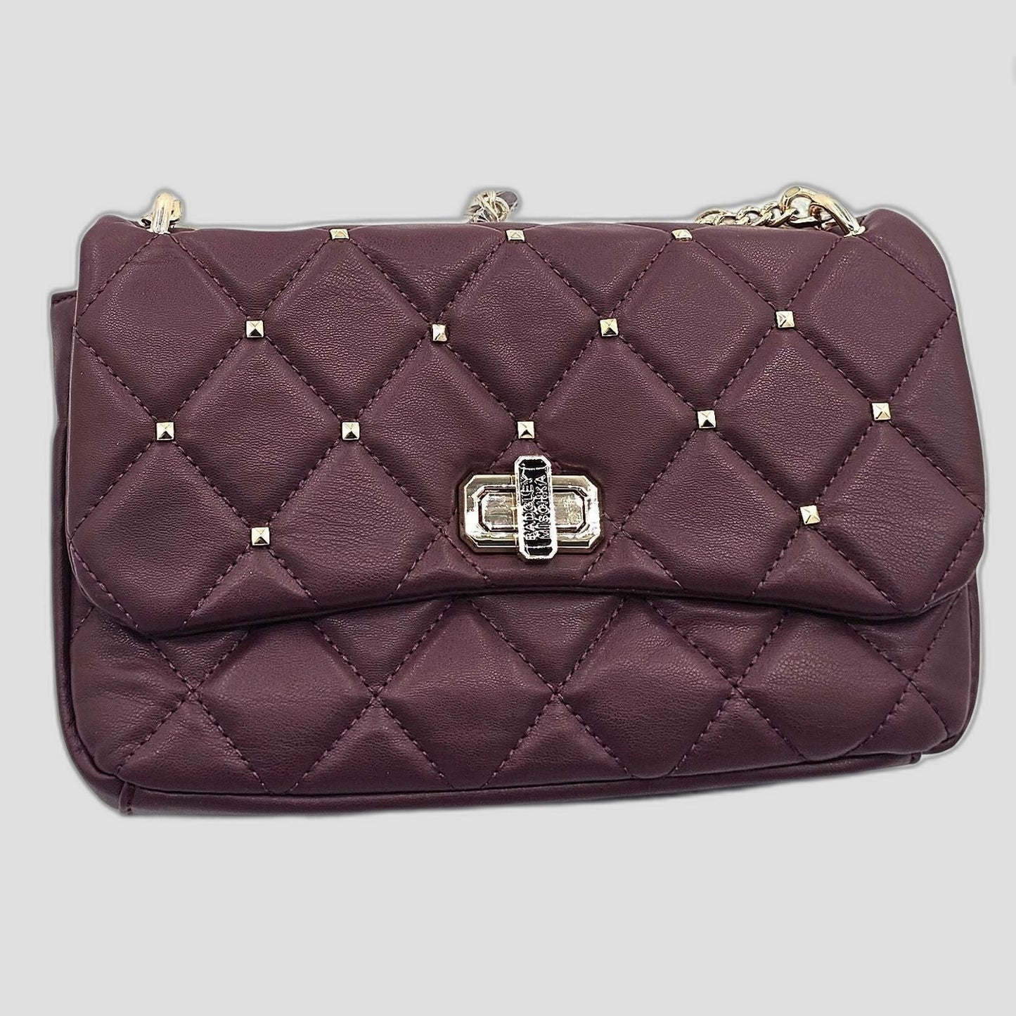 Quirky Quilted Plum Shoulder Bag with Studded Charm