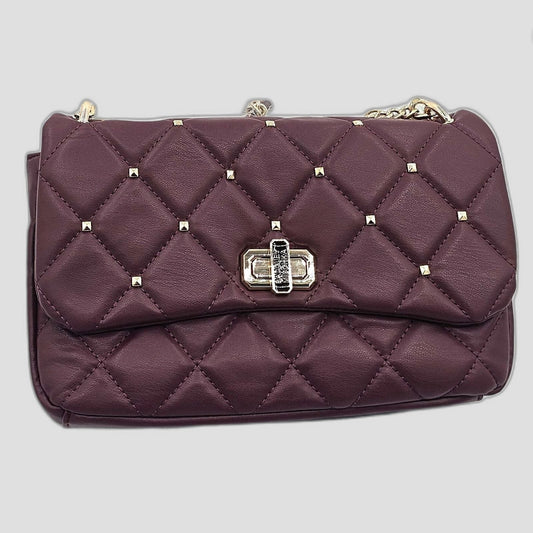 Quirky Quilted Plum Shoulder Bag with Studded Charm