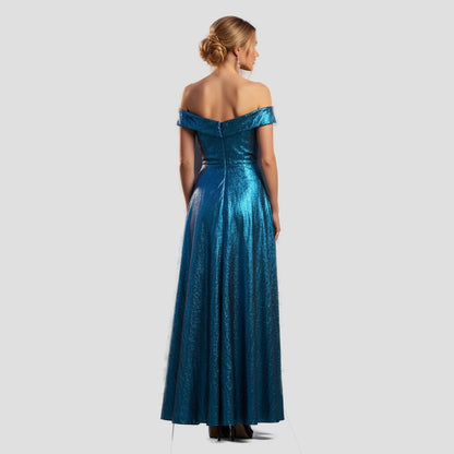 Dazzling Sapphire Shimmer Gown with Dramatic Cascade
