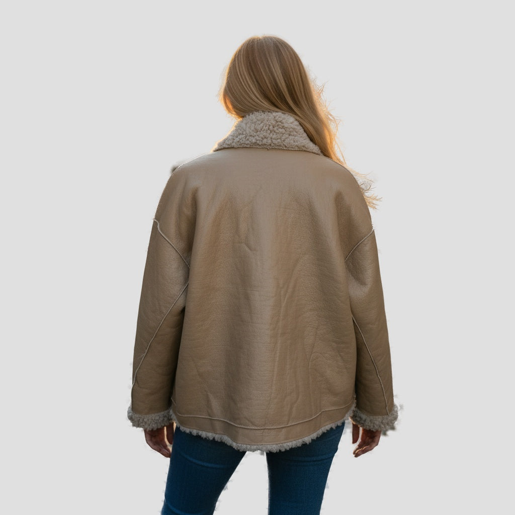 Bold Tan Reversible Shearling Jacket: Fierce Winter Warmth