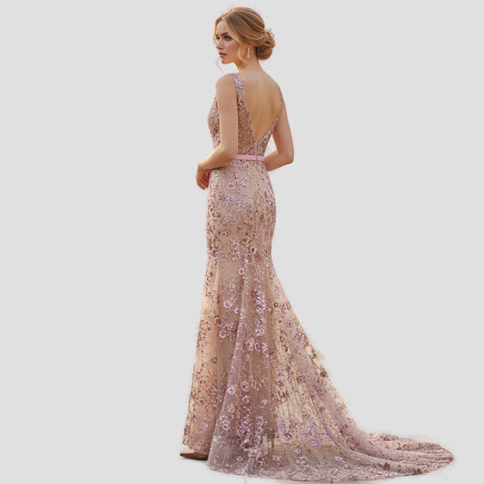 Dazzling Rose Gold Sequin Gown for Show-Stopping Nights