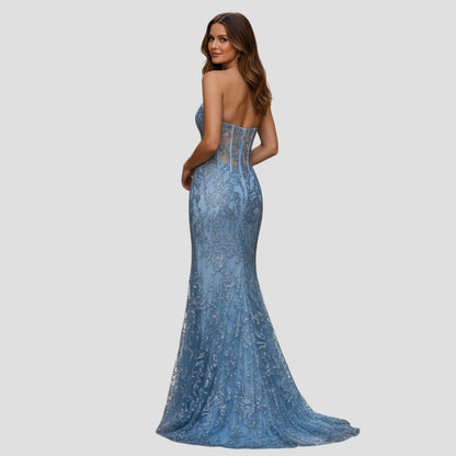 Aqua Dreamy Lace Mermaid Gown: Make Waves with Elegance!
