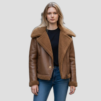 Fierce Cognac Reversible Shearling Jacket: Cozy Command for Every Adventure