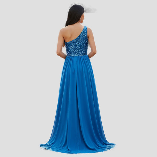 Dazzling Oceanic Sequin Gown with Show-Stopping Flow