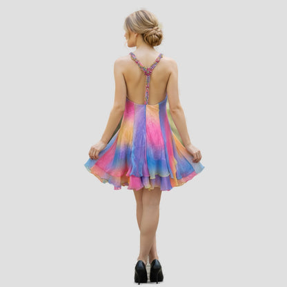 Vibrant Multi-Color Chiffon Dress: A Kaleidoscope of Bold Style