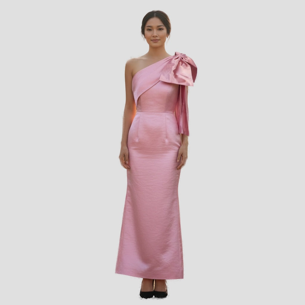 Fierce Pink Satin One-Shoulder Dress for Show-Stopping Moments