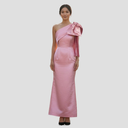 Fierce Pink Satin One-Shoulder Dress for Show-Stopping Moments