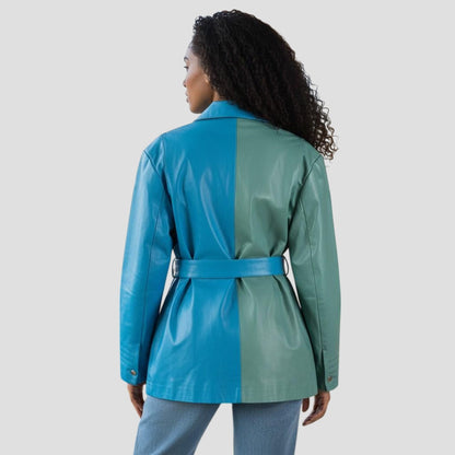 Bold Two-Tone and Leather Belted Blazer