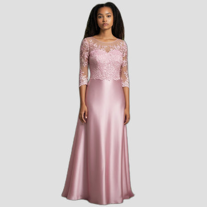 Elegant Pink Lace Long-Sleeve Gown for Special Occasions