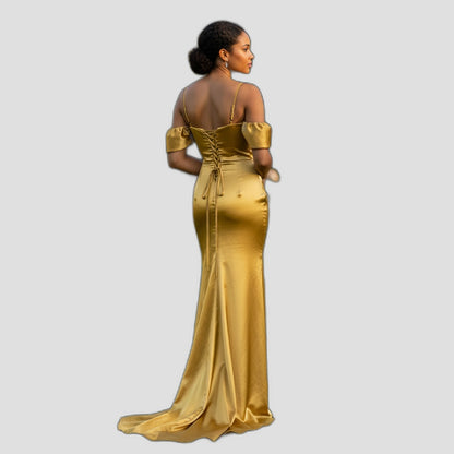 Gilded Glamour Off-Shoulder Evening Gown