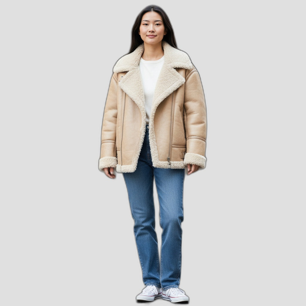 Bold Tan Reversible Shearling Jacket: Fierce Winter Warmth