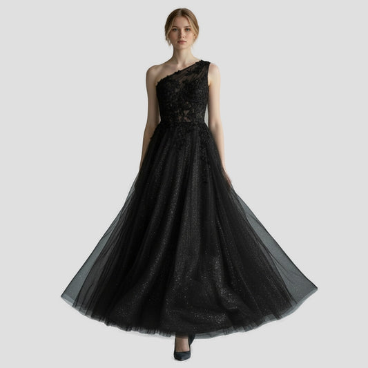 Midnight Black One-Shoulder Gown for Gala Nights