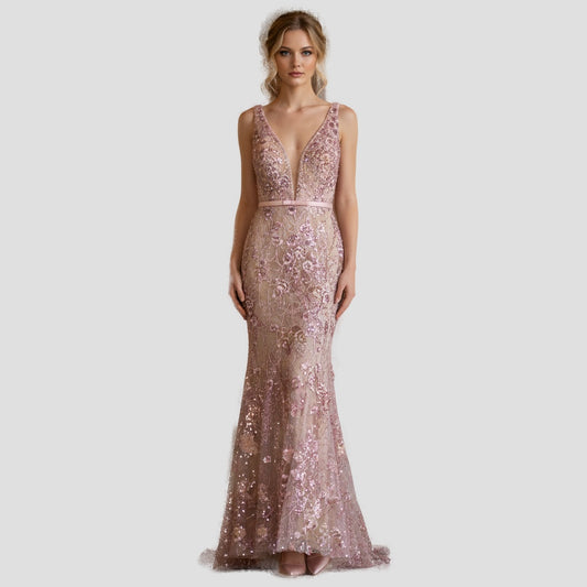 Dazzling Rose Gold Sequin Gown for Show-Stopping Nights
