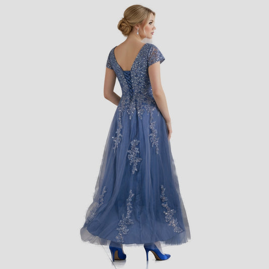 Dazzling Sapphire Embroidered Tulle Gown for Unforgettable Nights