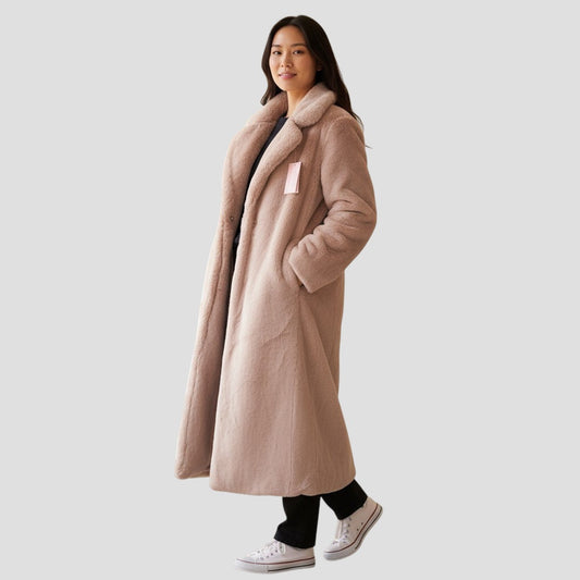 Luxuriously Cozy Blush Faux Fur Long Coat - Your Winter Hug!