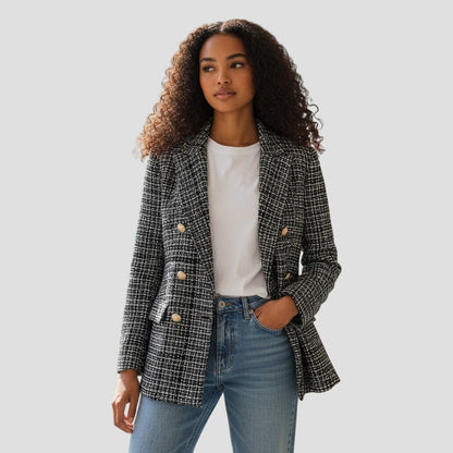 Chic and Tweed Women's Blazer with Statement Buttons