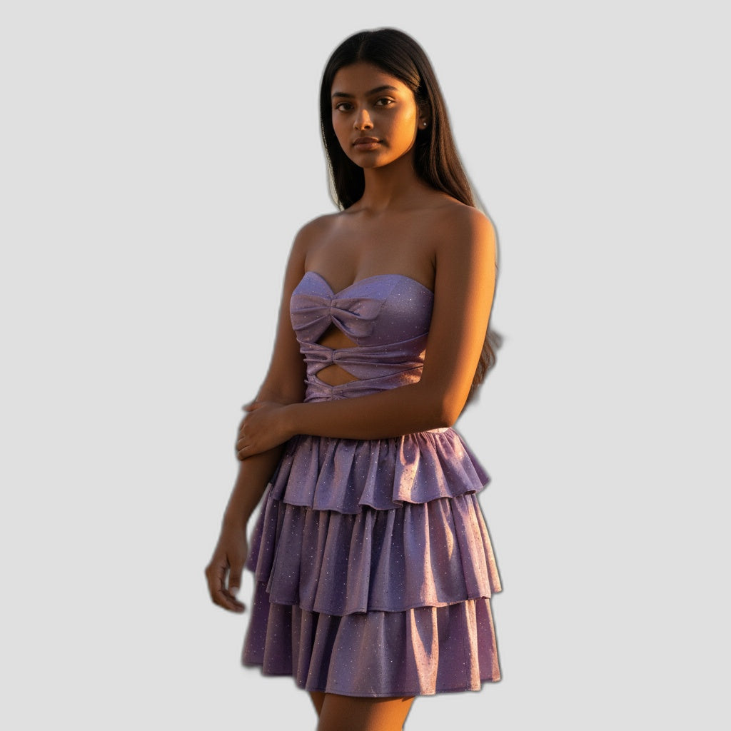Chic Lavender Tiered Mini Dress - Perfect for Parties & Events