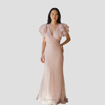Whimsical Flutter Glamour Gown - Shine in Blush Pink!