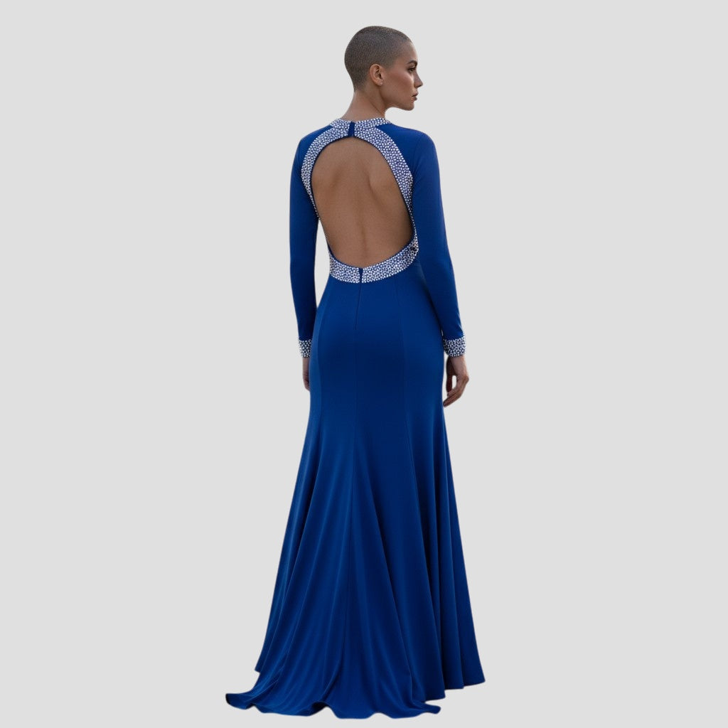 Royal Blue Glam: The Majestic Long Sleeve Beauty