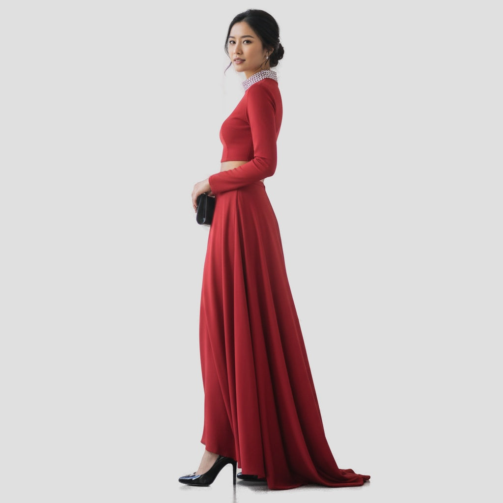Fierce Crimson Backless Evening Showstopper Gown