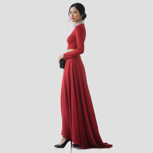 Fierce Crimson Backless Evening Showstopper Gown