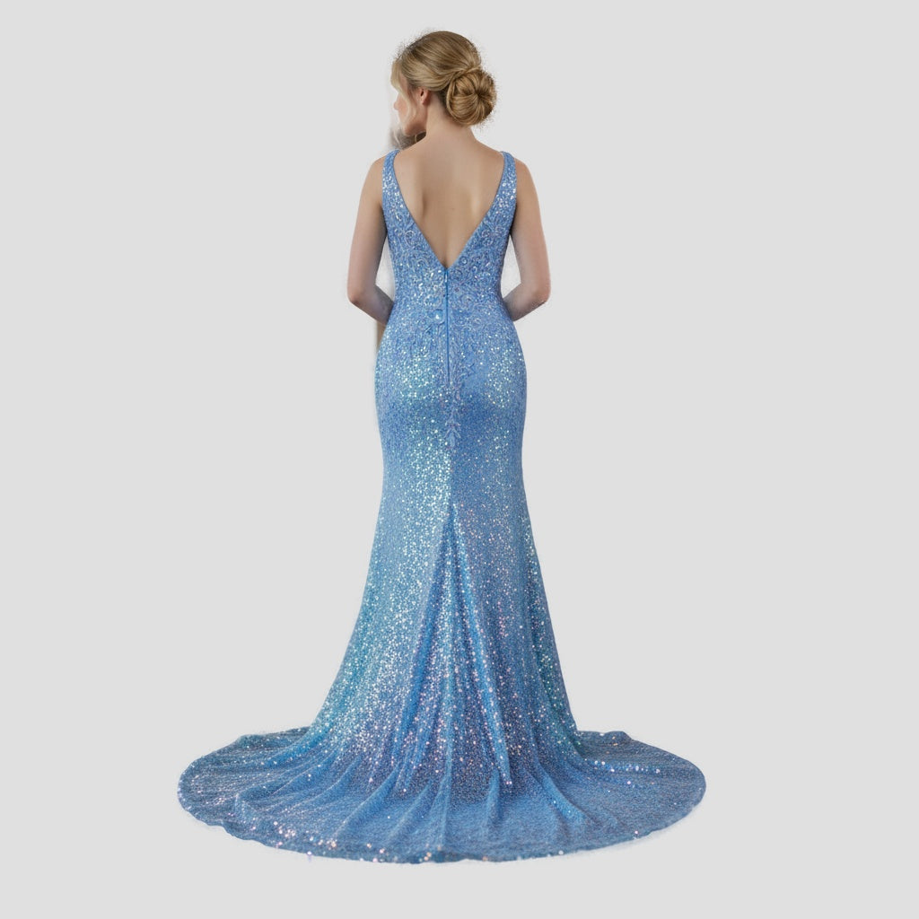 Dazzling Blue Sequined Mermaid Gown for Grand Entrances