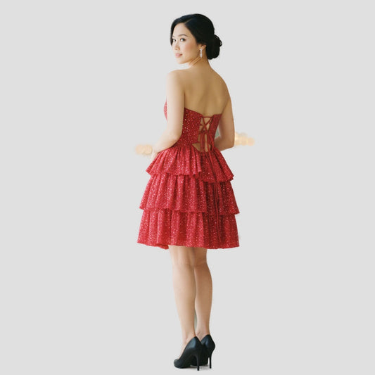 Fiery Red Cutout Ruffle Dress - Dazzle the Night Away