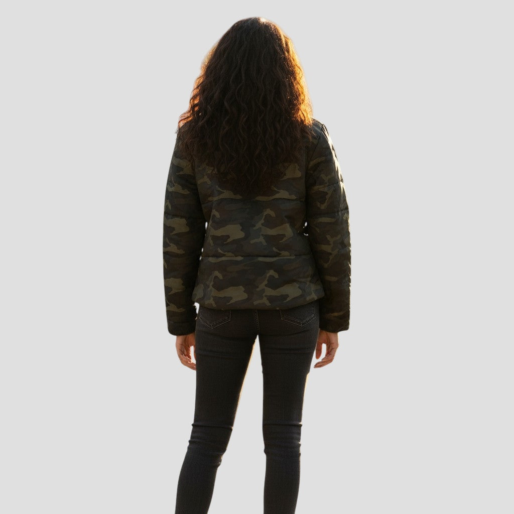 Moto Puffer Jacket Camouflage - Zip Up & Stand Out!