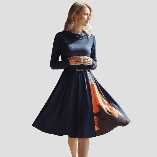 Chic Long Sleeve Dress with Artistic Flair and Belt