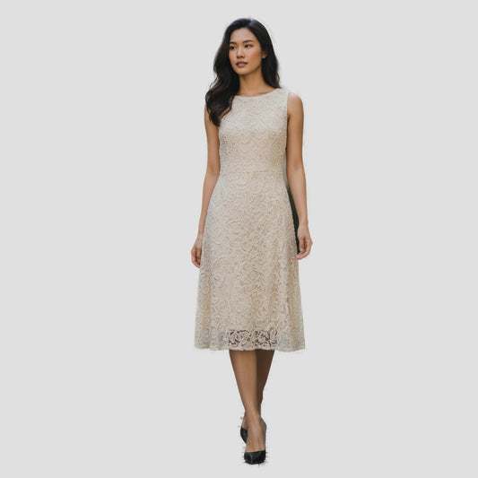 Bold Champagne Lace Dress with Mesmerizing Back Cutout