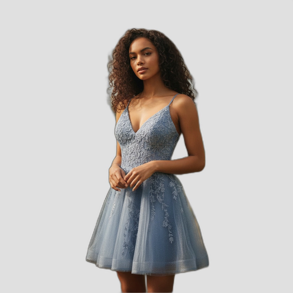 Charming Blue Floral Lace Dress for Weddings & Parties