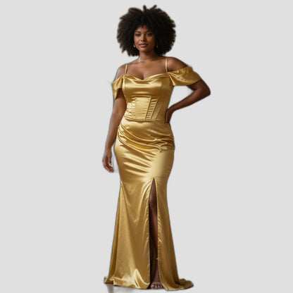 Gilded Glamour Off-Shoulder Evening Gown