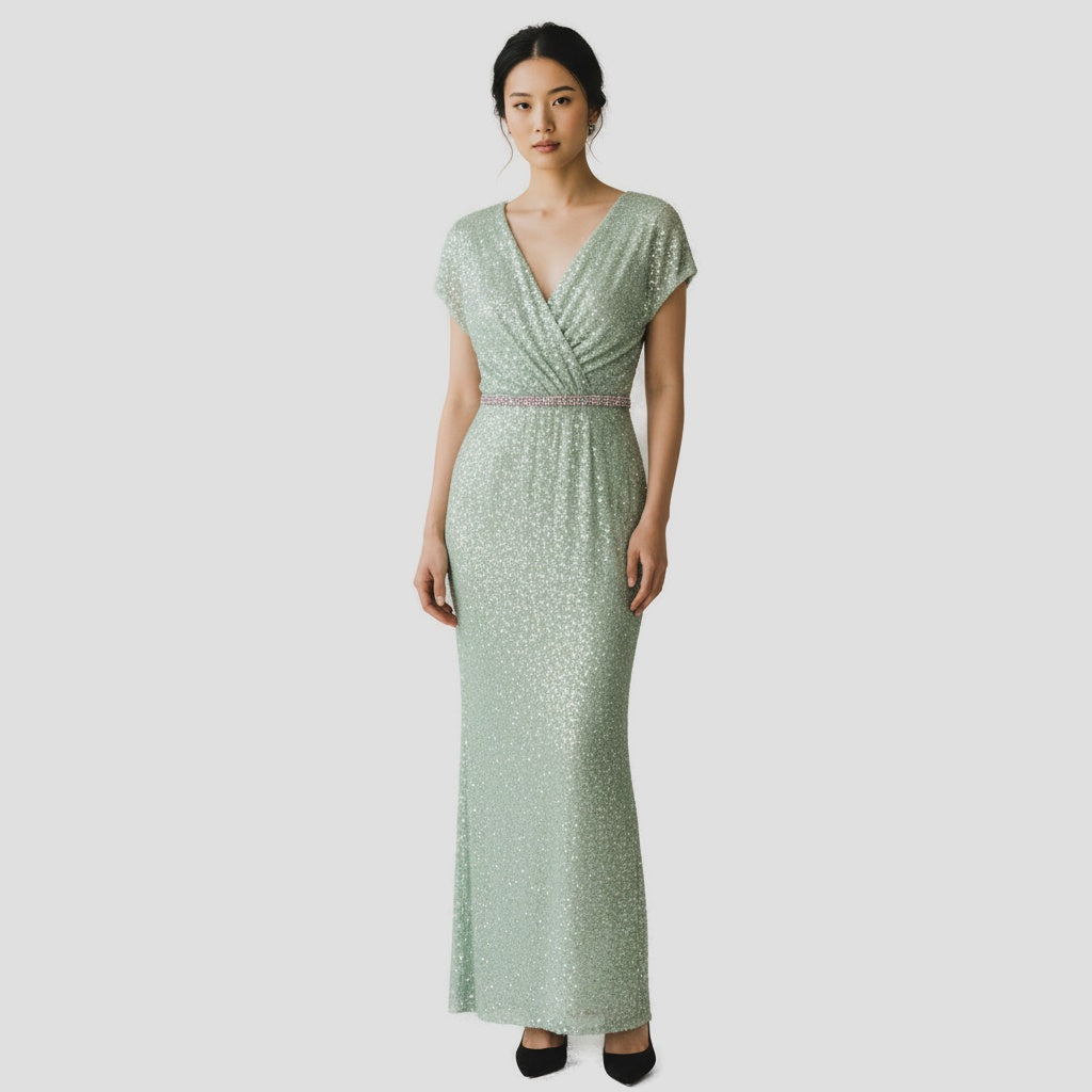 Mesmerizing Mint Sequin Gown - A Dazzling Evening Showstopper