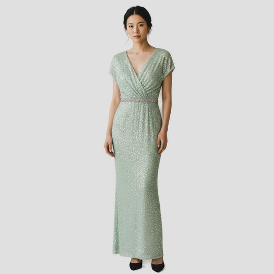 Mesmerizing Mint Sequin Gown - A Dazzling Evening Showstopper