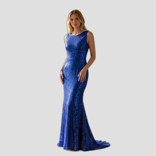 Stunning Blue Sequin Evening Gown for Elegant Occasions