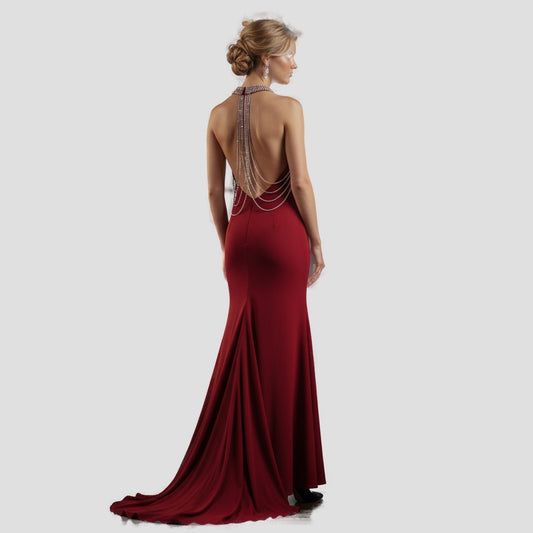 Show-Stopping Red Gown with Daring Neckline for Bold Nights